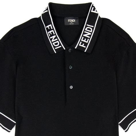 black fendi collar polo|Black wool polo shirt .